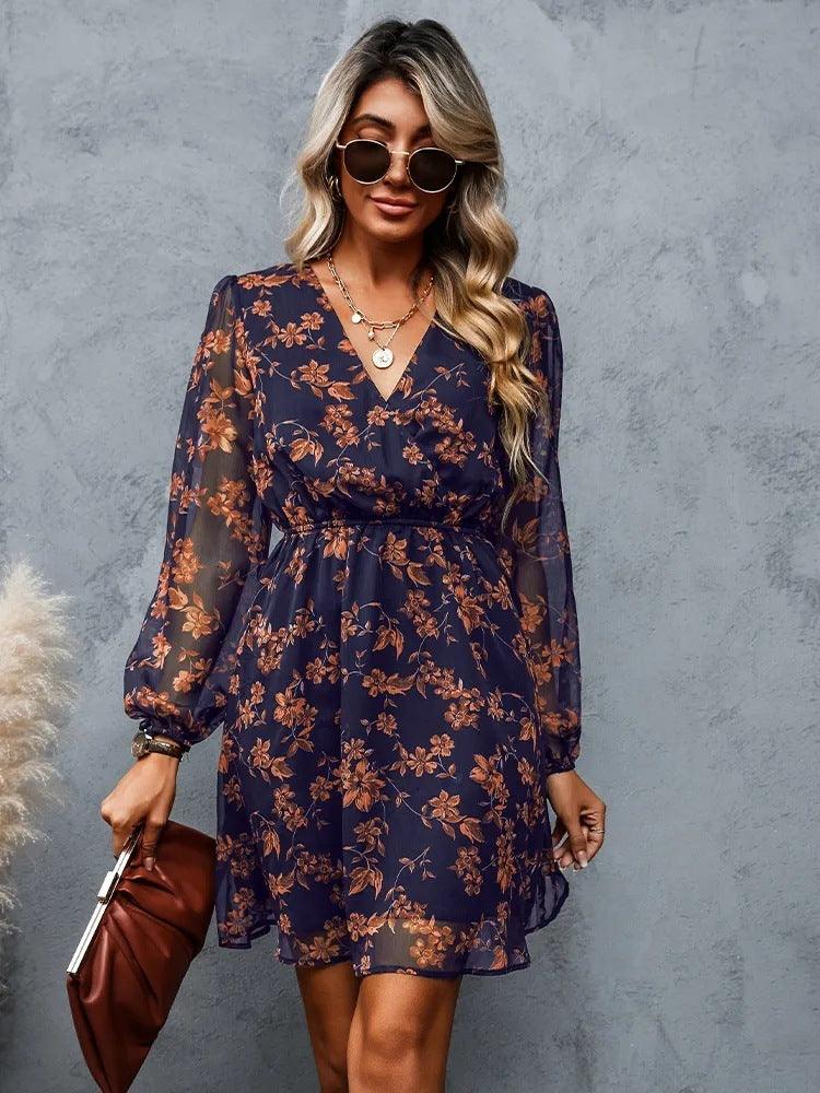 Women's Elegant Chiffon Printed Spring Dress - Glinyt