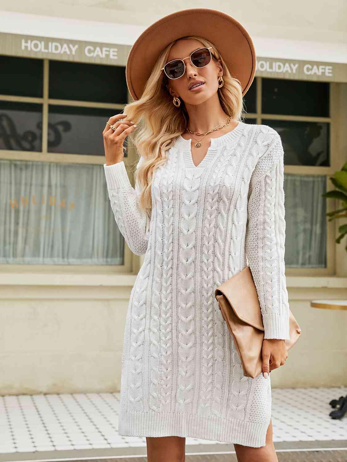 Women's Knit Midi Dress - Cozy & Elegant Knitted Dress - Glinyt