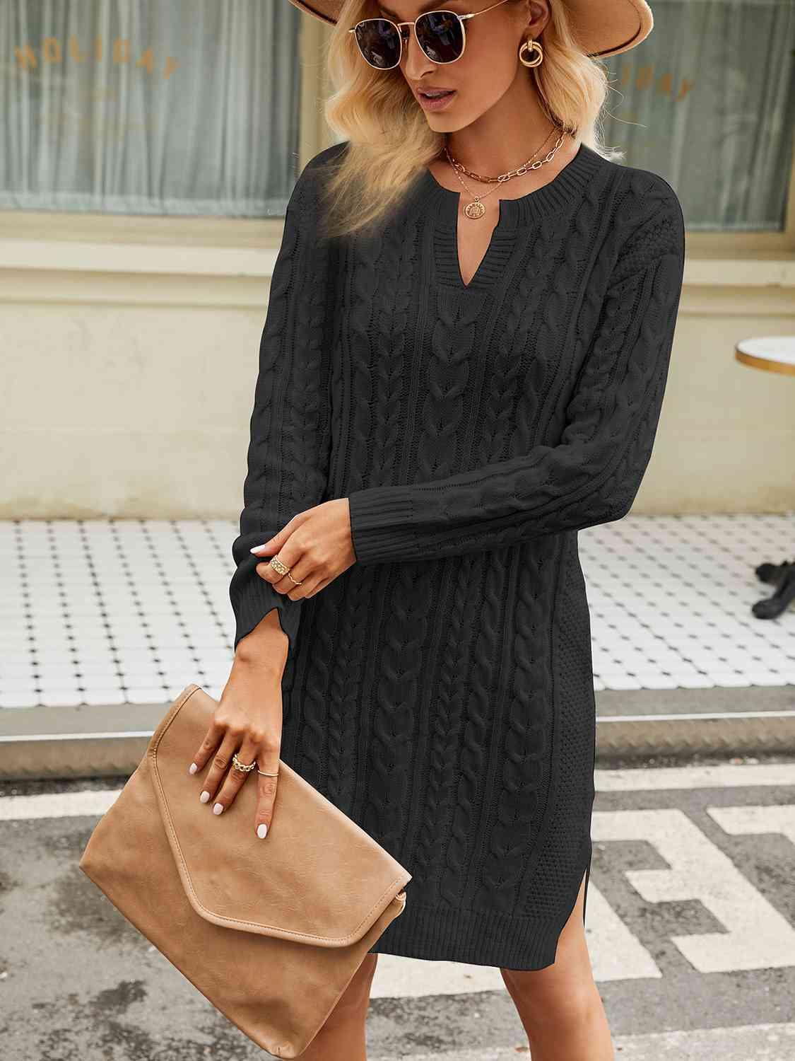 Women's Knit Midi Dress - Cozy & Elegant Knitted Dress - Glinyt