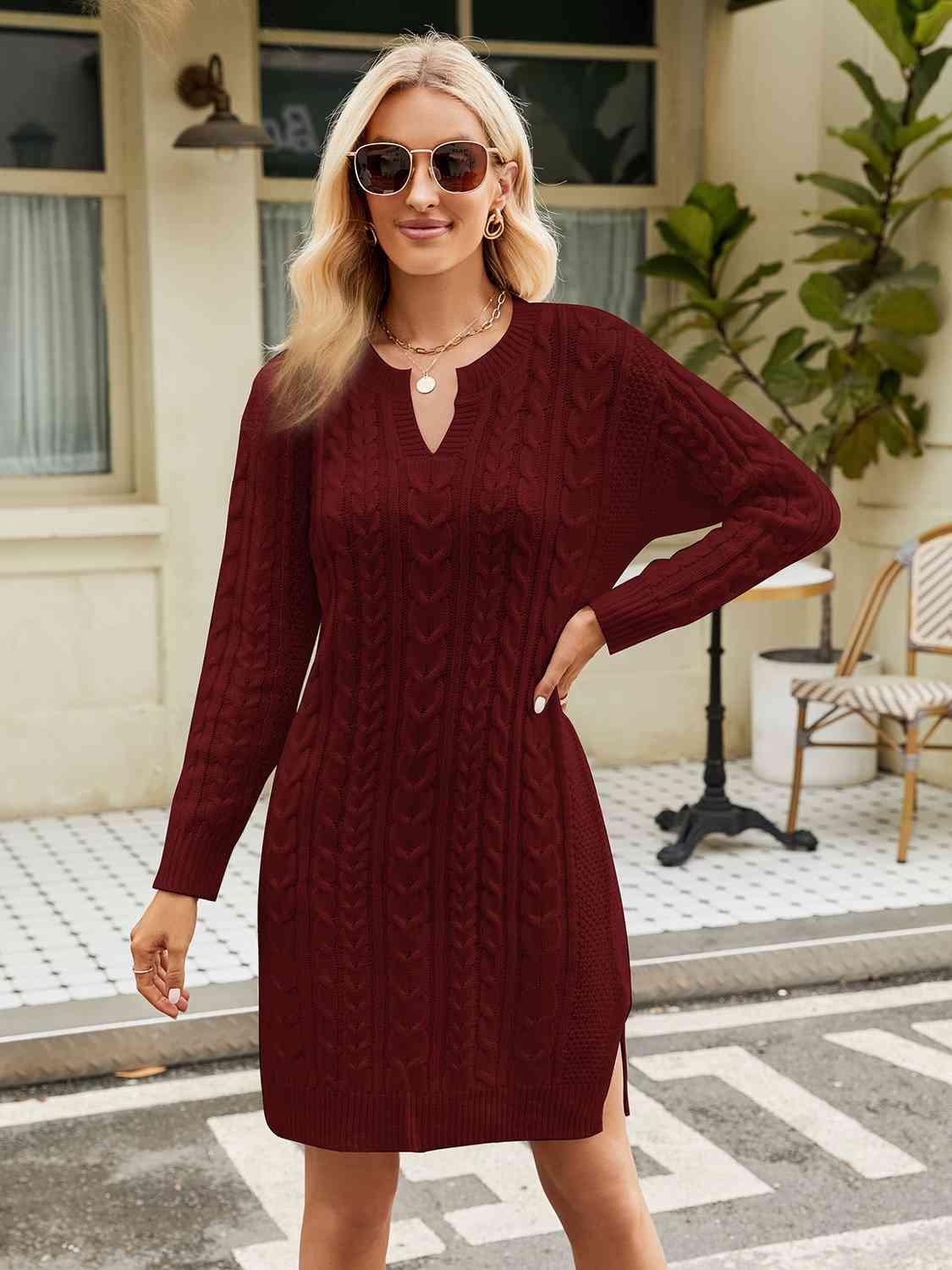 Women's Knit Midi Dress - Cozy & Elegant Knitted Dress - Glinyt