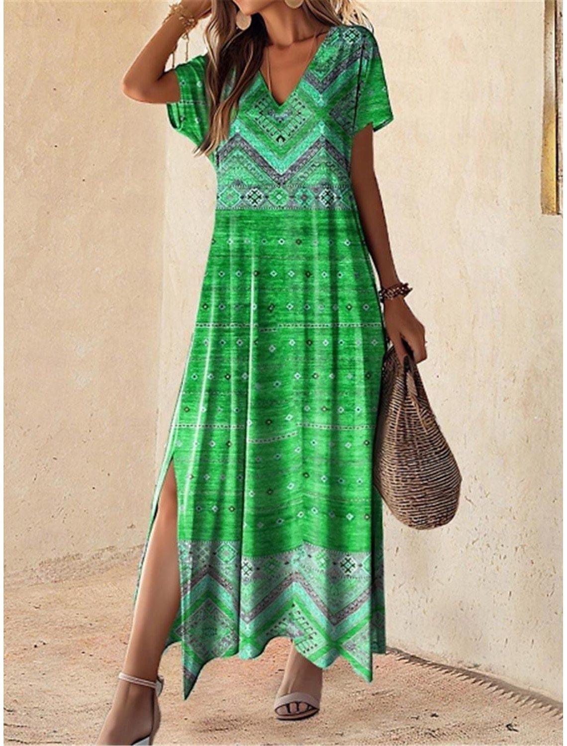 Women's Fashion Low Collar Long 3D Printing Dress - Glinyt