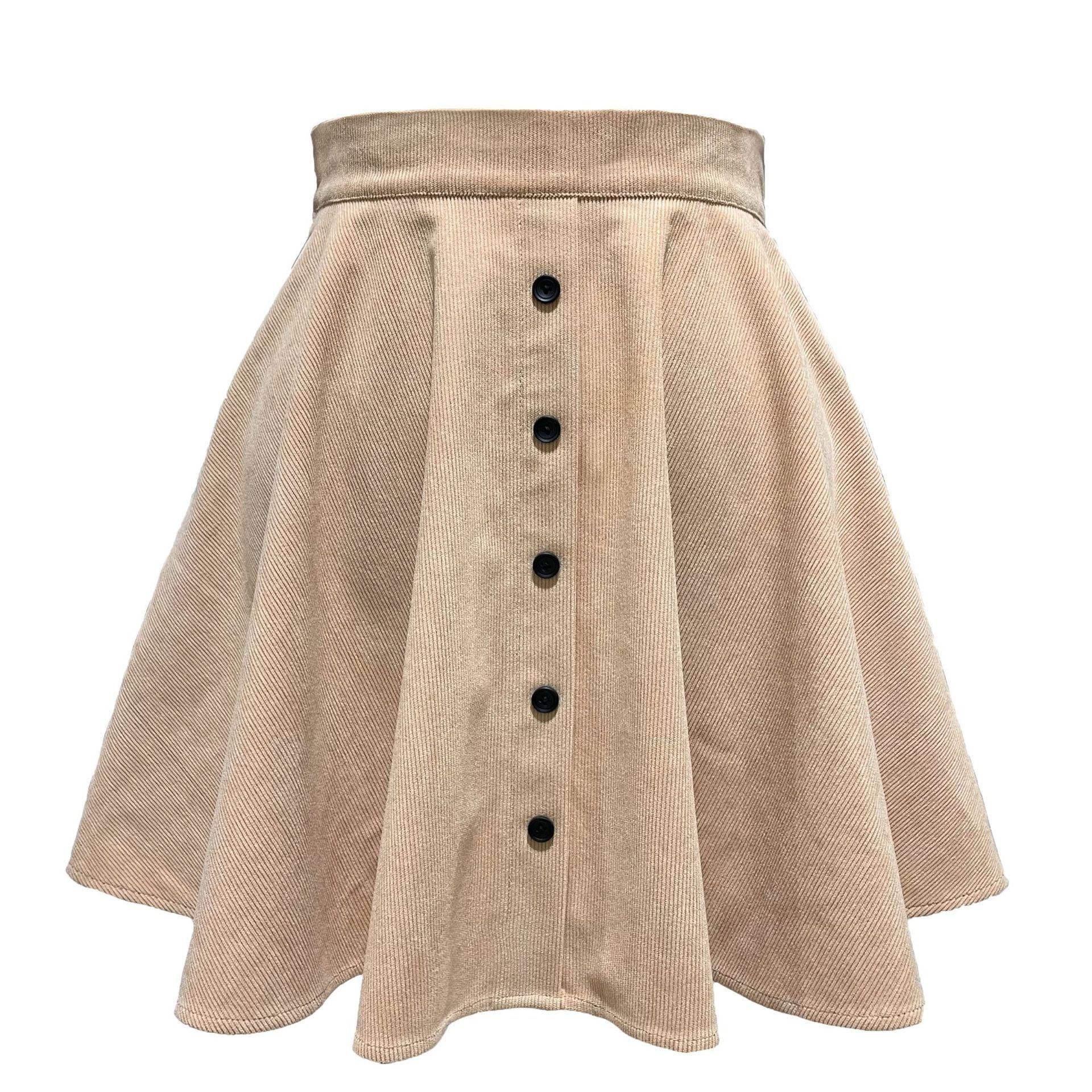 Women's Solid Color Corduroy Skirt – Autumn and Winter Essential with Button Detail - Glinyt